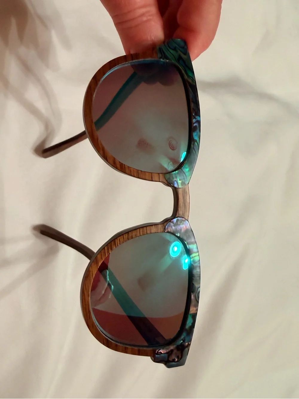 SLYK • Beachcomber • Abalone and Black Walnut Sunglasses • Lens color Smoke